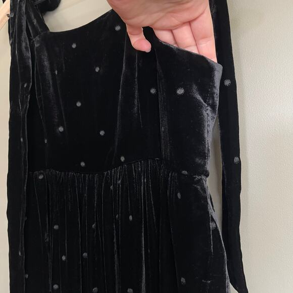 ULLA JOHNSON Minnet Jumpsuit Jet Black Size 4 Embroidered Polka Dot Velvet Chic - Picture 10 of 16